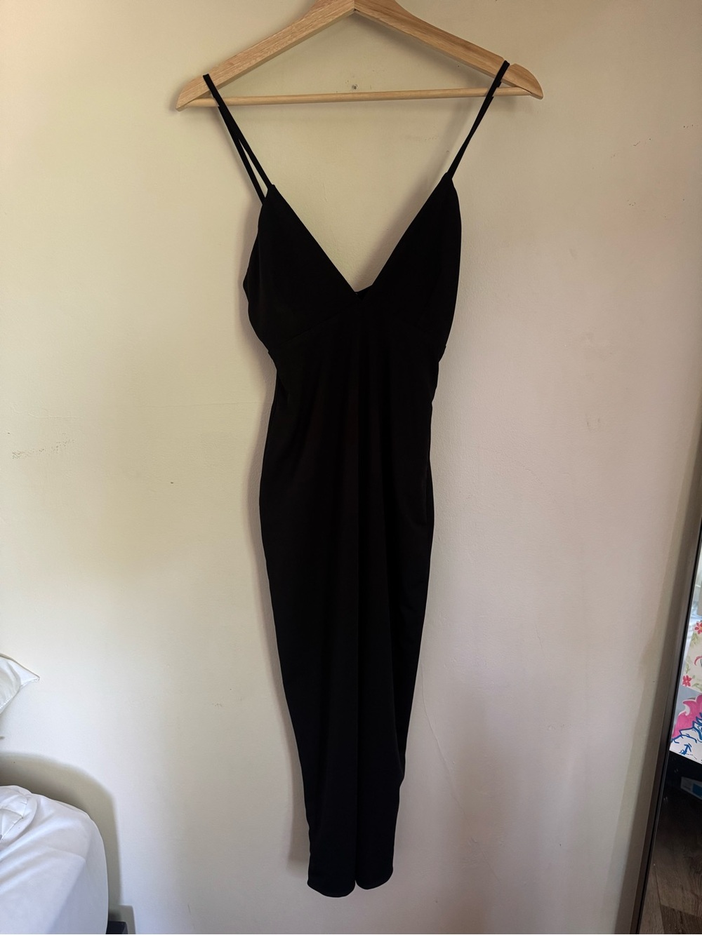 Dance & Marvel Black Midi Spaghetti Strap Dress with V-Neck